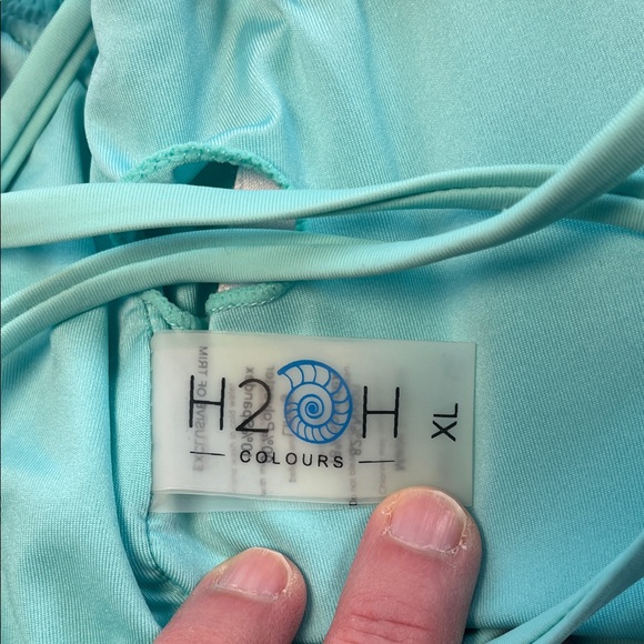 H2OH Colours Stylish Black and Teal Smocked Bikini Tops Spandex Blend Sz XL - Picture 5 of 6